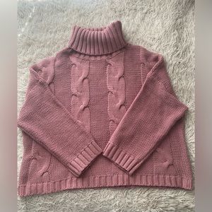 Pink Turtleneck Knit Sweater